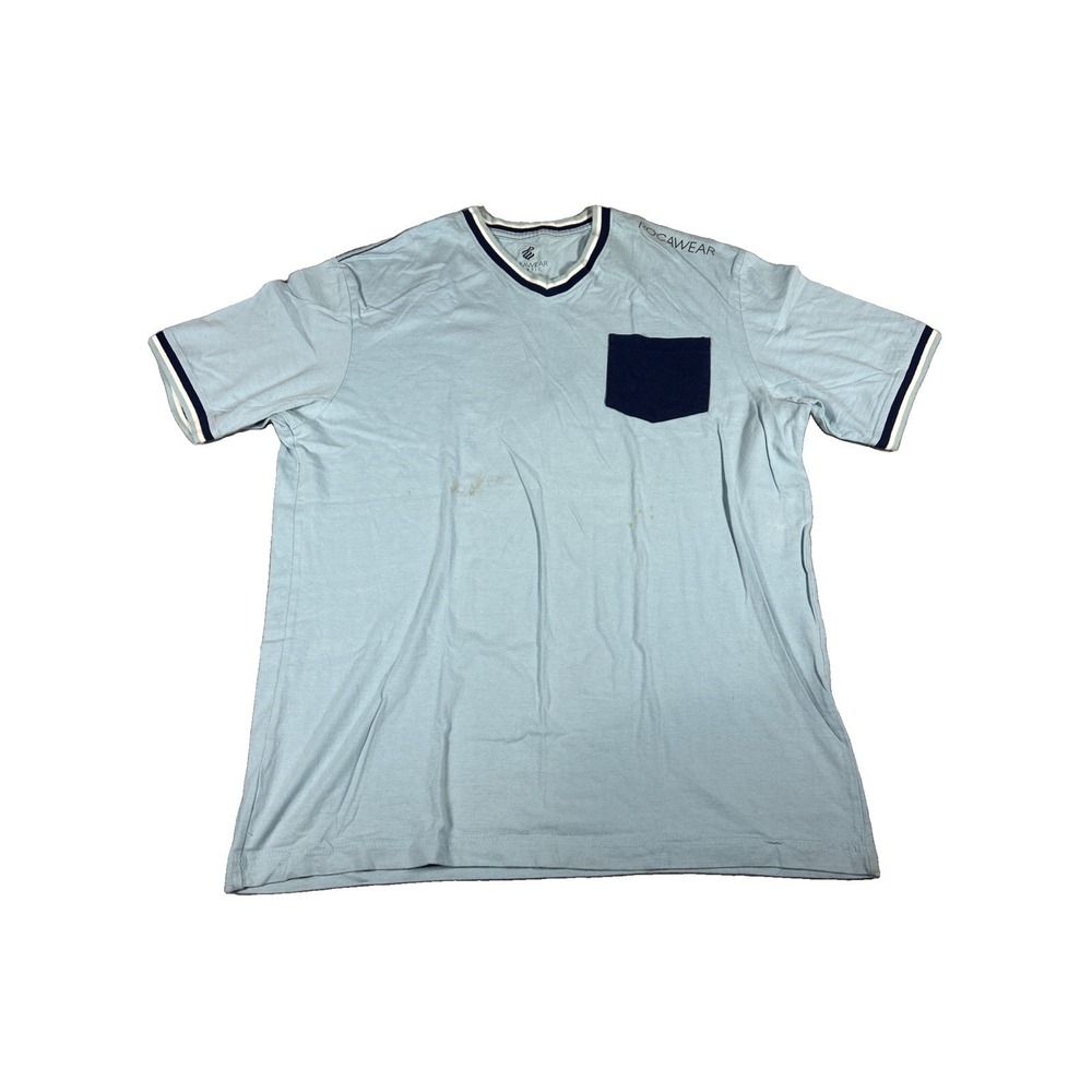 Rocawear Mens Medium Blue Short Sleeve V-Neck Pocket T-Shirt Strap Accents